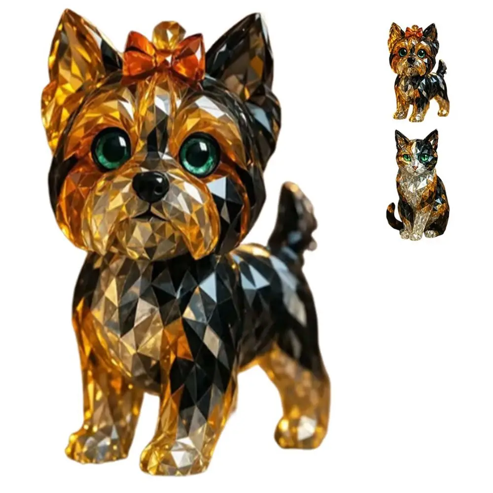 Fake Crystal Animal Sculpture Clear Glass Dog Cat Owl Eagle Leopard Figurine Statue Home Office Desktop Decoration