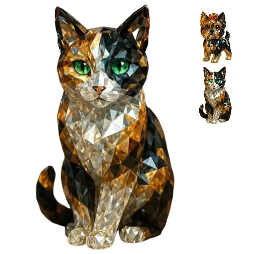 Fake Crystal Animal Sculpture Clear Glass Dog Cat Owl Eagle Leopard Figurine Statue Home Office Desktop Decoration