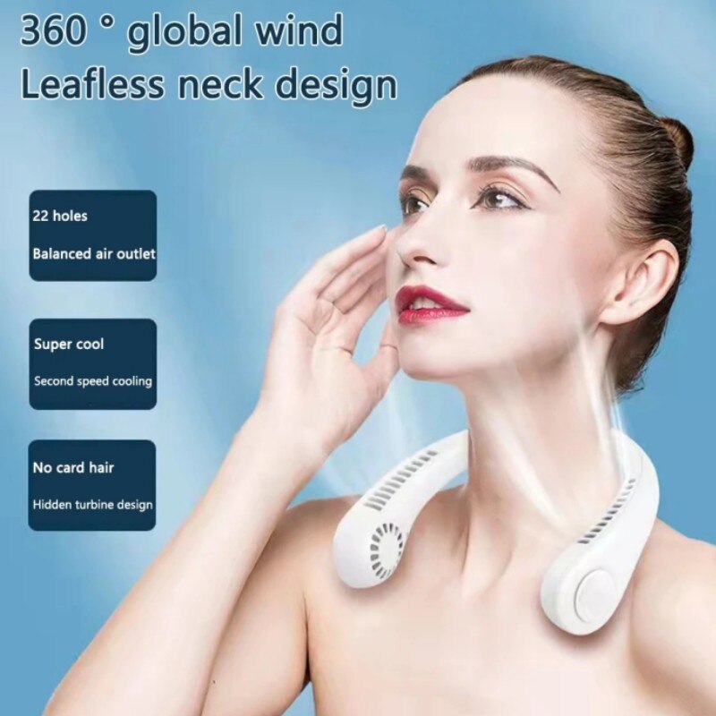 Fan 1200mAh New Mini Neck Portable No Bladeless Hanging Neck Rechargeable Air Cooler 3 Speed Mini Summer Sport Fan