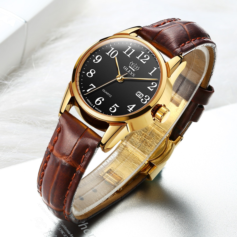Fancy Wrist Watch for Ladies with Leather Strap