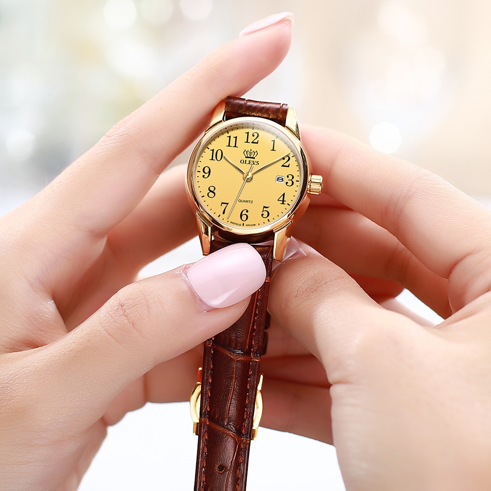 Fancy Wrist Watch for Ladies with Leather Strap