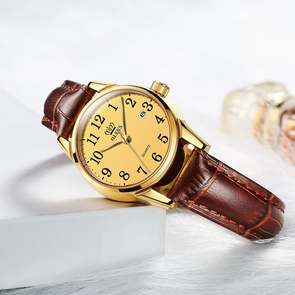 Fancy Wrist Watch for Ladies with Leather Strap