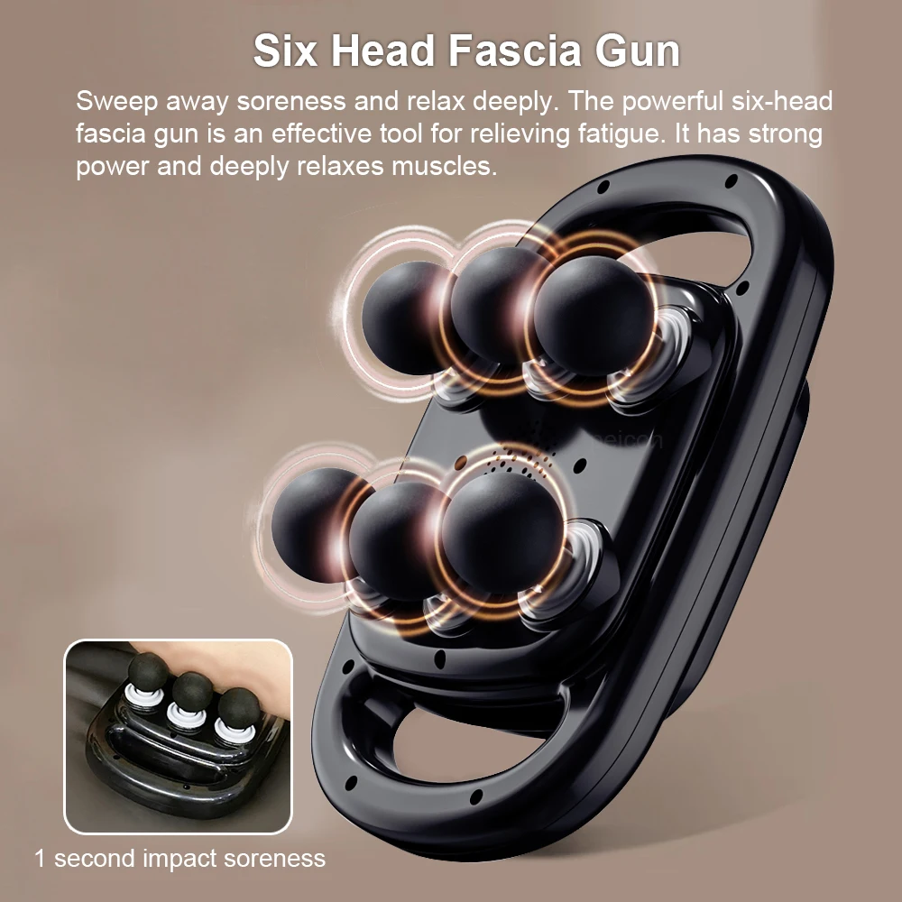 Fascia Gun Muscle Massager Gun Six Heads High Frequency Neck Waist Massage Machine Neck Shoulder Professional Fascia