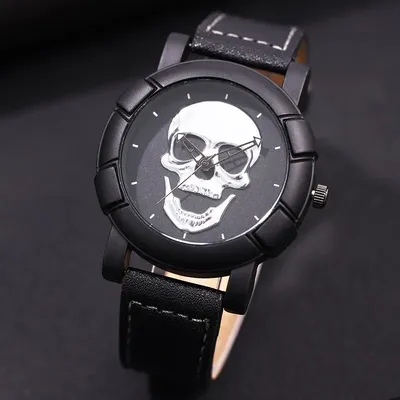 Fashion 3D Skull Watch Luxury Casual Quartz Wristwatch Sports Leather Watch