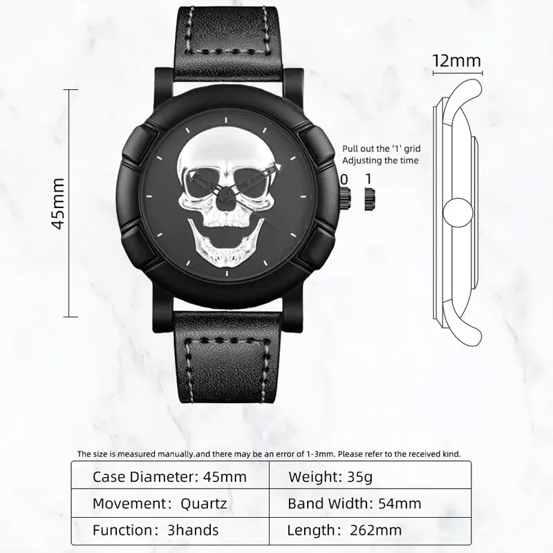 Fashion 3D Skull Watch Luxury Casual Quartz Wristwatch Sports Leather Watch