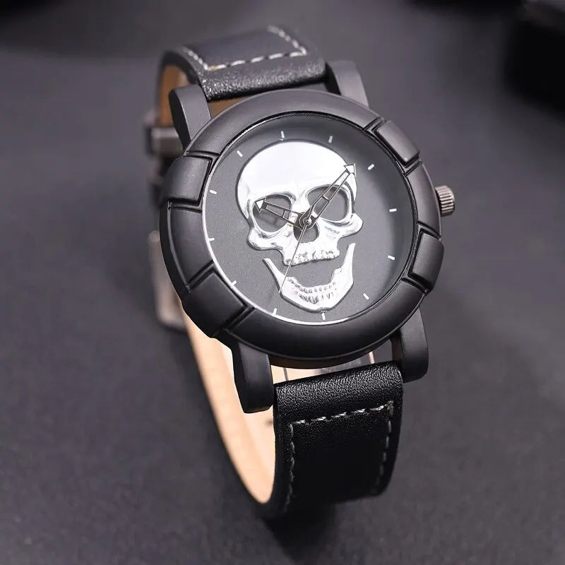 Fashion 3D Skull Watch Luxury Casual Quartz Wristwatch Sports Leather Watch