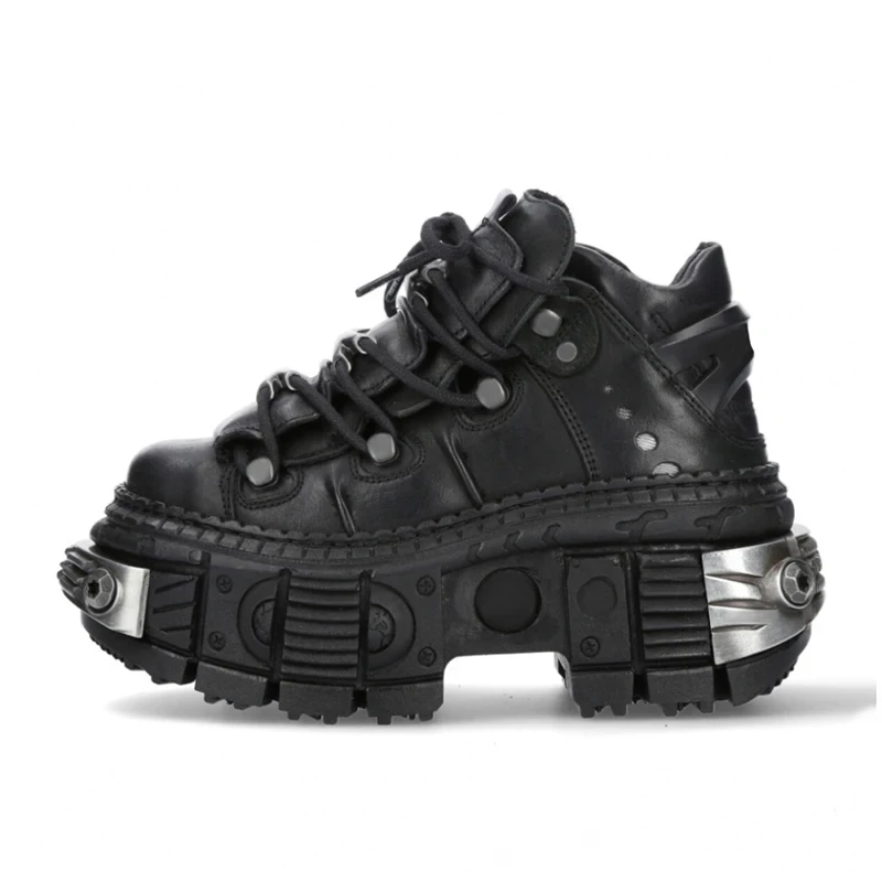 Fashion Brand Design Quality Women's Punk Gothic Shoes Comfortable High Heel Metal Decoration Rivet Handsome Motorcycle