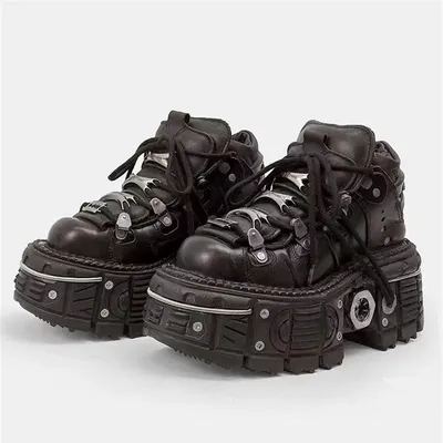 Fashion Brand Design Quality Women's Punk Gothic Shoes Comfortable High Heel Metal Decoration Rivet Handsome Motorcycle