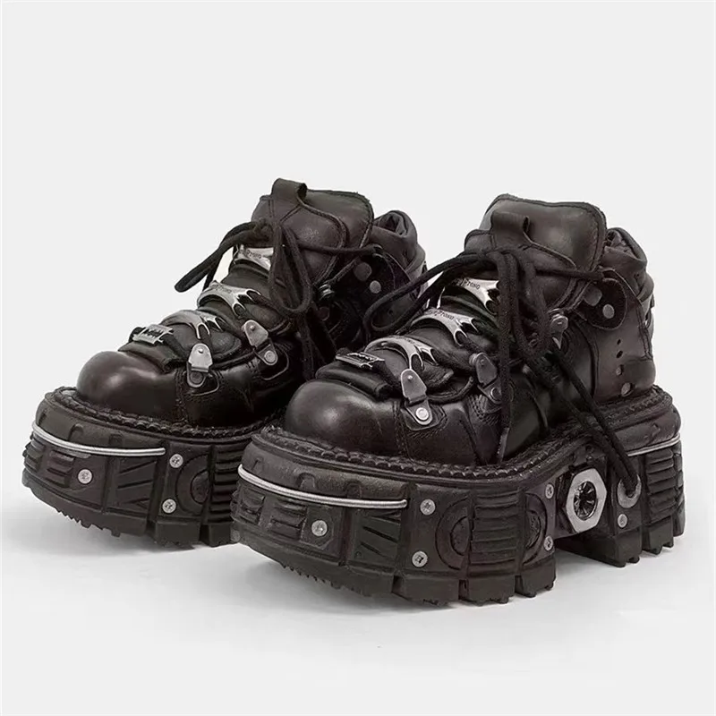 Fashion Brand Design Quality Women's Punk Gothic Shoes Comfortable High Heel Metal Decoration Rivet Handsome Motorcycle