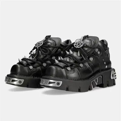 Fashion Brand Design Quality Women's Punk Gothic Shoes Comfortable High Heel Metal Decoration Rivet Handsome Motorcycle