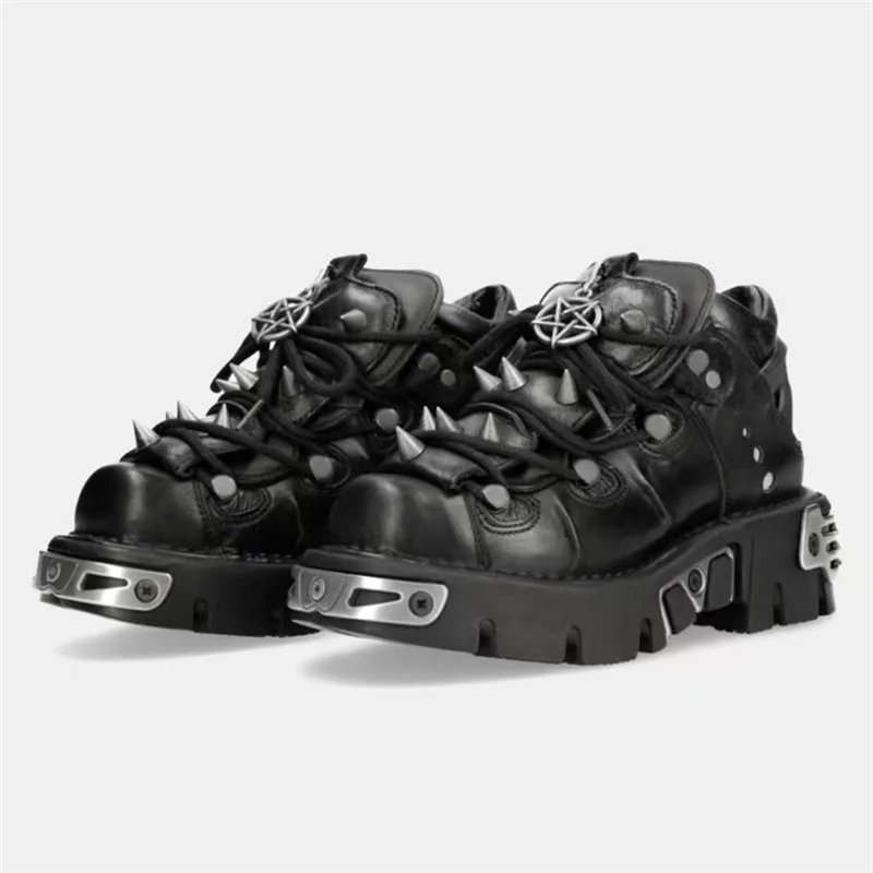 Fashion Brand Design Quality Women's Punk Gothic Shoes Comfortable High Heel Metal Decoration Rivet Handsome Motorcycle
