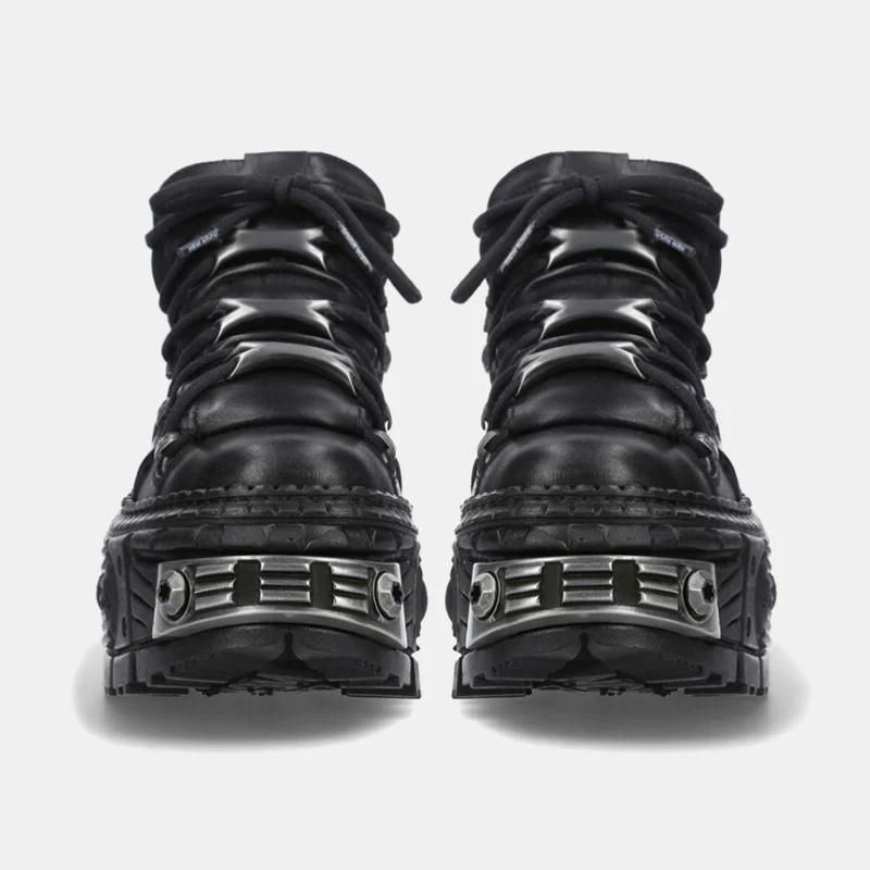 Fashion Brand Design Quality Women's Punk Gothic Shoes Comfortable High Heel Metal Decoration Rivet Handsome Motorcycle
