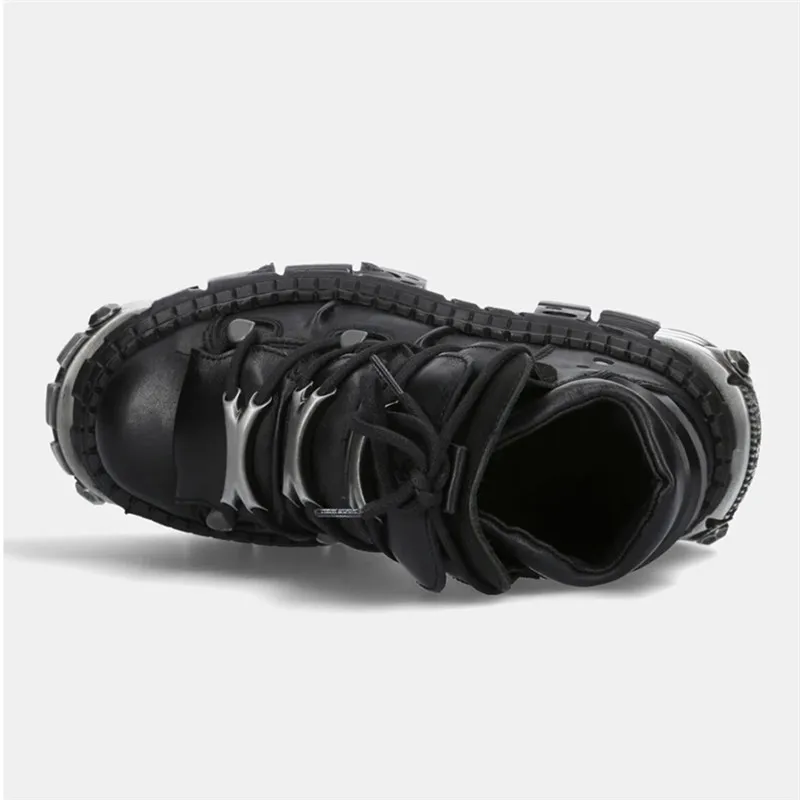 Fashion Brand Design Quality Women's Punk Gothic Shoes Comfortable High Heel Metal Decoration Rivet Handsome Motorcycle