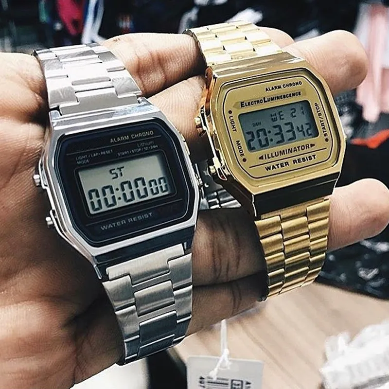 Fashion Digital Watches Luxury Stainless Steel Link Bracelet Wrist Watch Band Business Electronic Clock