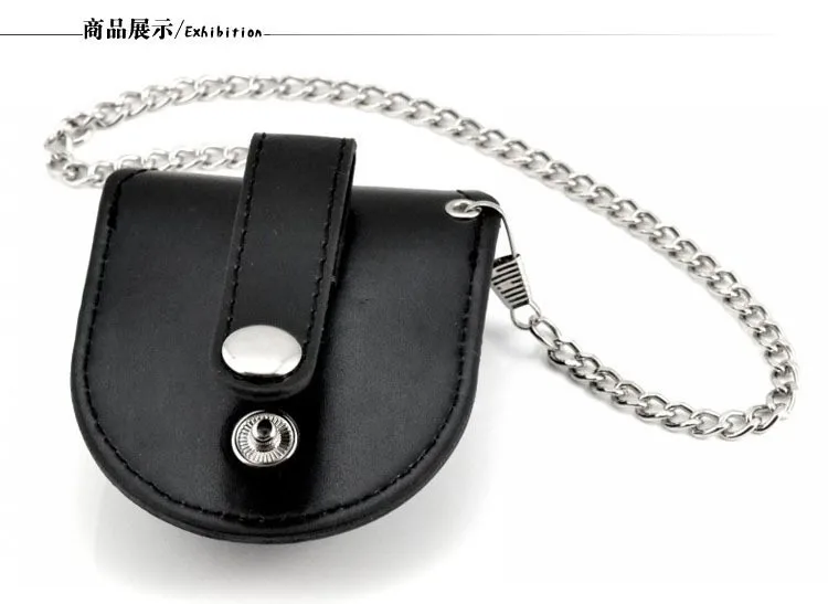 Fashion Male Back Brown Cover Vintage Classic Pocket Watch Box Holder Storage Case Coin Purse Pouch Bag With Chain