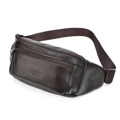 Fashion Men's Genuine Leather Waist Packs Casual Business High Capacity Shoulder Bag with Adjustable Straps for Men