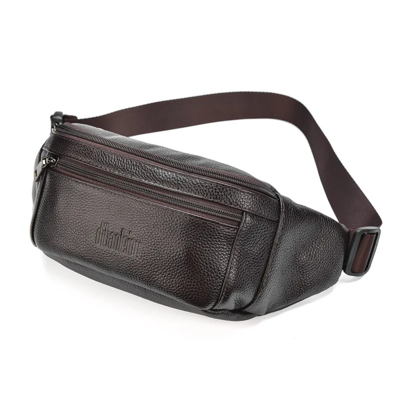 Fashion Men's Genuine Leather Waist Packs Casual Business High Capacity Shoulder Bag with Adjustable Straps for Men