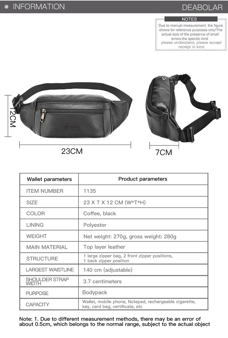 Fashion Men's Genuine Leather Waist Packs Casual Business High Capacity Shoulder Bag with Adjustable Straps for Men