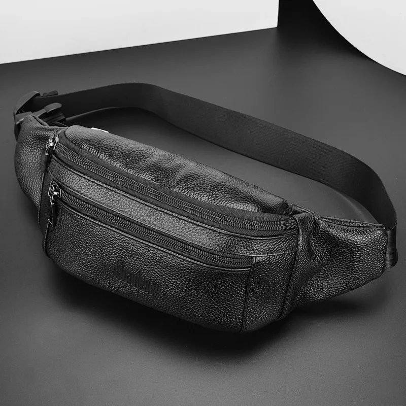 Fashion Men's Genuine Leather Waist Packs Casual Business High Capacity Shoulder Bag with Adjustable Straps for Men