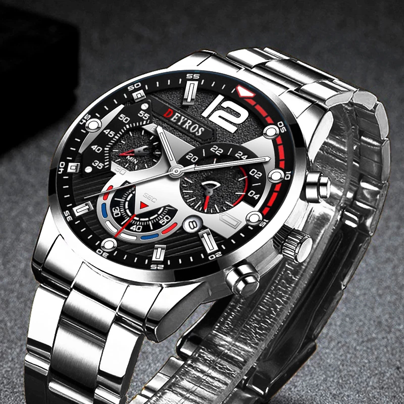 Fashion Men's Stainless Steel Watches Luxury Quartz Wristwatch Calendar Luminous Clock Men Business Casual Watch