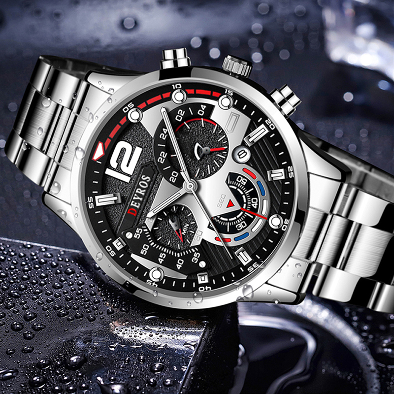 Fashion Men's Stainless Steel Watches Luxury Quartz Wristwatch Calendar Luminous Clock Men Business Casual Watch