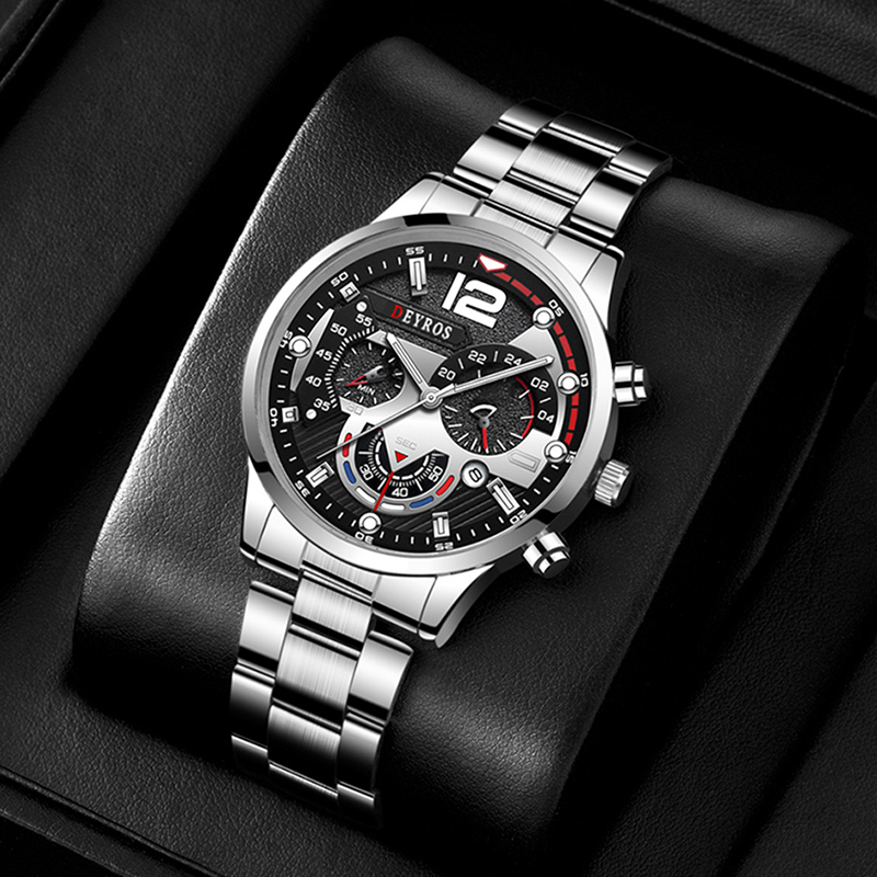 Fashion Men's Stainless Steel Watches Luxury Quartz Wristwatch Calendar Luminous Clock Men Business Casual Watch