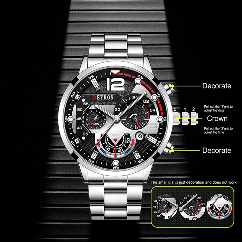 Fashion Men's Stainless Steel Watches Luxury Quartz Wristwatch Calendar Luminous Clock Men Business Casual Watch