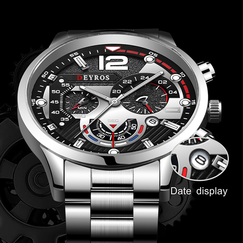 Fashion Men's Stainless Steel Watches Luxury Quartz Wristwatch Calendar Luminous Clock Men Business Casual Watch
