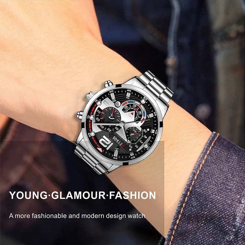 Fashion Men's Stainless Steel Watches Luxury Quartz Wristwatch Calendar Luminous Clock Men Business Casual Watch
