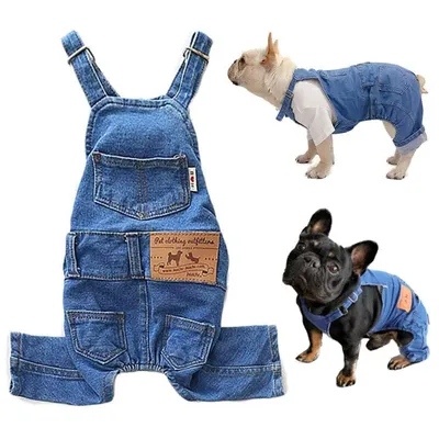 Fashion Pet Jean Overalls for Dogs Soft Denim French Bulldog Apparel Puppy Costumes for Small Medium Dogs Jeans Shirt