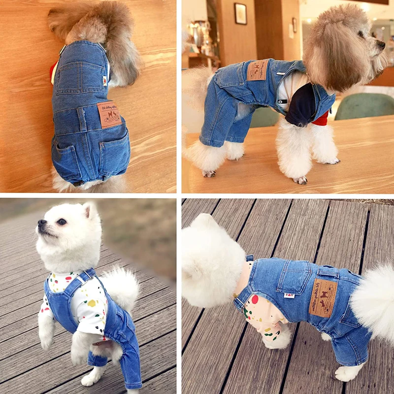Fashion Pet Jean Overalls for Dogs Soft Denim French Bulldog Apparel Puppy Costumes for Small Medium Dogs Jeans Shirt