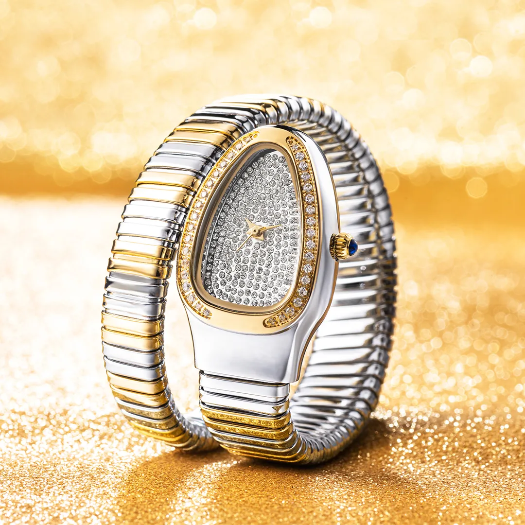 Fashion Snake Watch For Women Gold Diamond Stainelss Steel Ladies Quartz Wristwatch Luxury Exquisite Waterproof Watches Fashion Snake Watch For Women Gold Diamond Stainelss Steel Ladies Quartz Wristwatch Luxury Exquisite Waterproof Watches