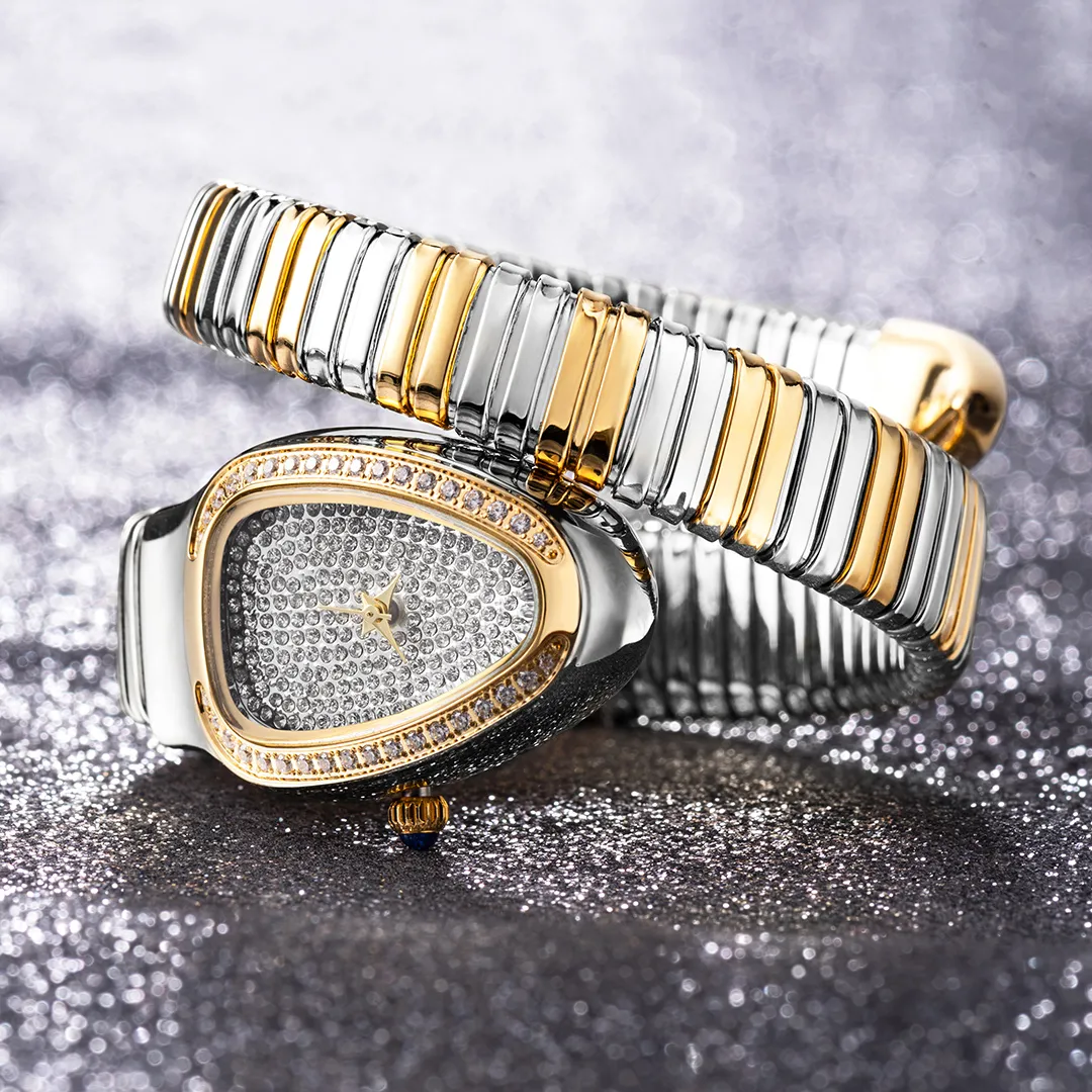 Fashion Snake Watch For Women Gold Diamond Stainelss Steel Ladies Quartz Wristwatch Luxury Exquisite Waterproof Watches Fashion Snake Watch For Women Gold Diamond Stainelss Steel Ladies Quartz Wristwatch Luxury Exquisite Waterproof Watches