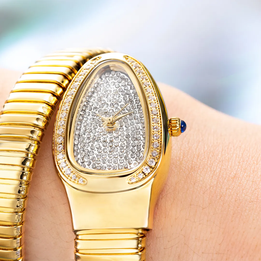 Fashion Snake Watch For Women Gold Diamond Stainelss Steel Ladies Quartz Wristwatch Luxury Exquisite Waterproof Watches Fashion Snake Watch For Women Gold Diamond Stainelss Steel Ladies Quartz Wristwatch Luxury Exquisite Waterproof Watches
