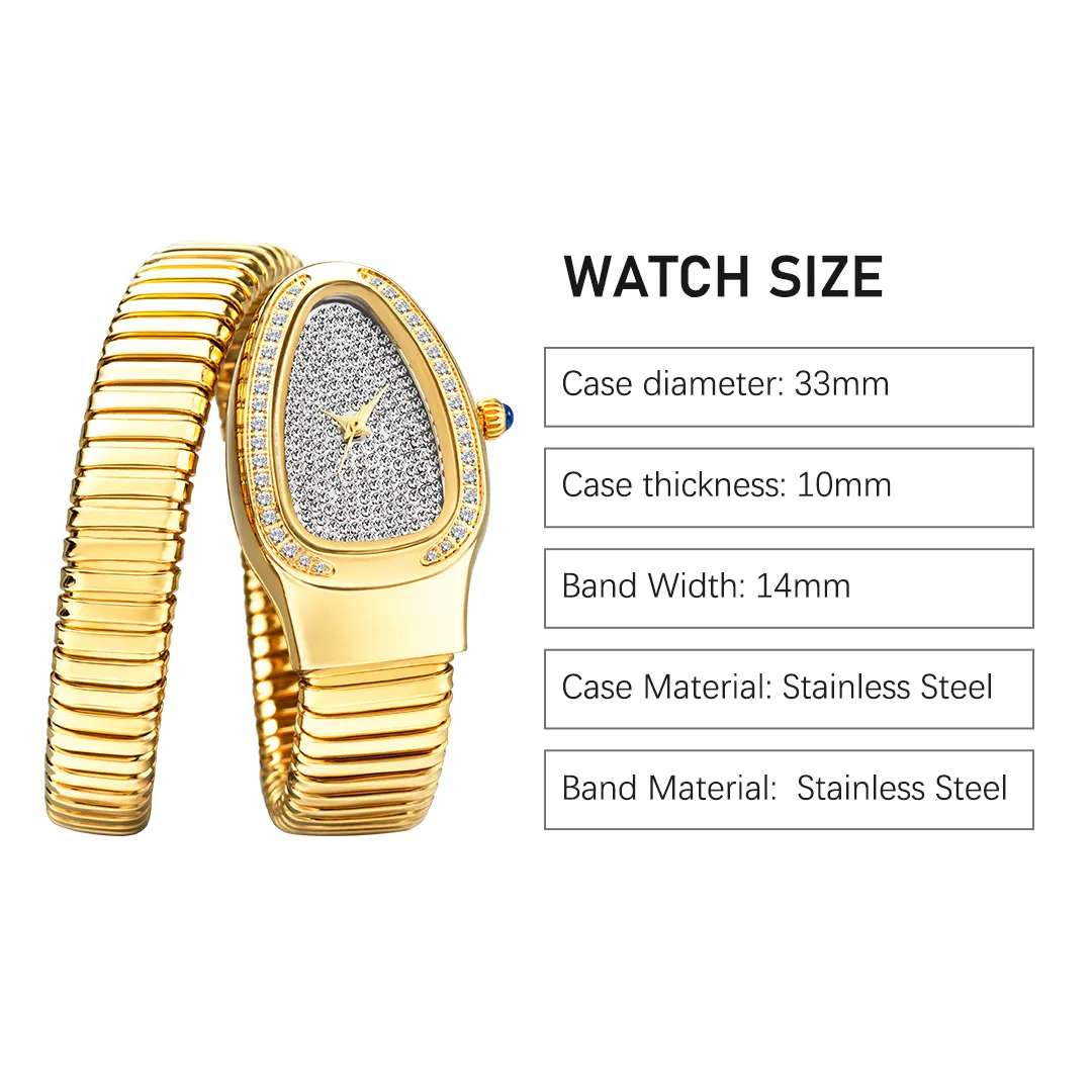 Fashion Snake Watch For Women Gold Diamond Stainelss Steel Ladies Quartz Wristwatch Luxury Exquisite Waterproof Watches Fashion Snake Watch For Women Gold Diamond Stainelss Steel Ladies Quartz Wristwatch Luxury Exquisite Waterproof Watches