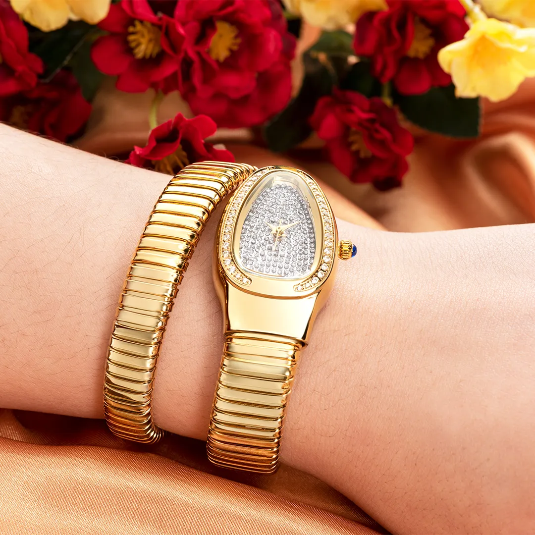 Fashion Snake Watch For Women Gold Diamond Stainelss Steel Ladies Quartz Wristwatch Luxury Exquisite Waterproof Watches Fashion Snake Watch For Women Gold Diamond Stainelss Steel Ladies Quartz Wristwatch Luxury Exquisite Waterproof Watches