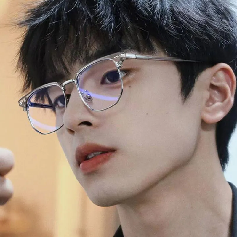 Fashion Unisex Square Plain Glasses Metal Frame Glasses Polygon Eyeglasses Gentle Black Anti Blue Light Glasses