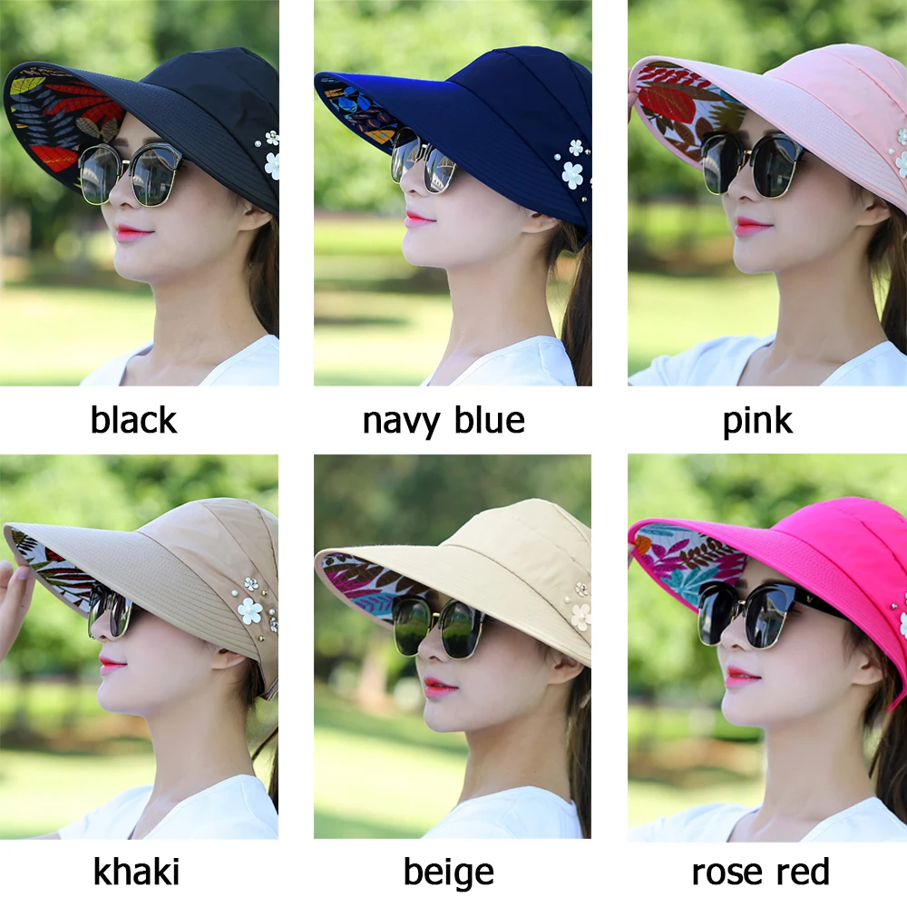 Fashion Womens Ladies Summer Vacation Wide Brim Foldable Sun Hat Anti-UV Beach Visor Caps Casual Hats