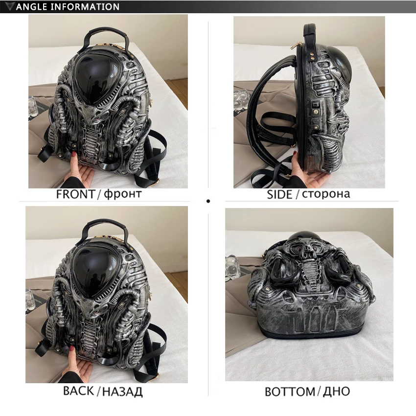 Fashionable and Unique Shaped Backpack Designer Cool Backpack Retro Warrior Street Punk Style Unisex Luxury Pack Big
