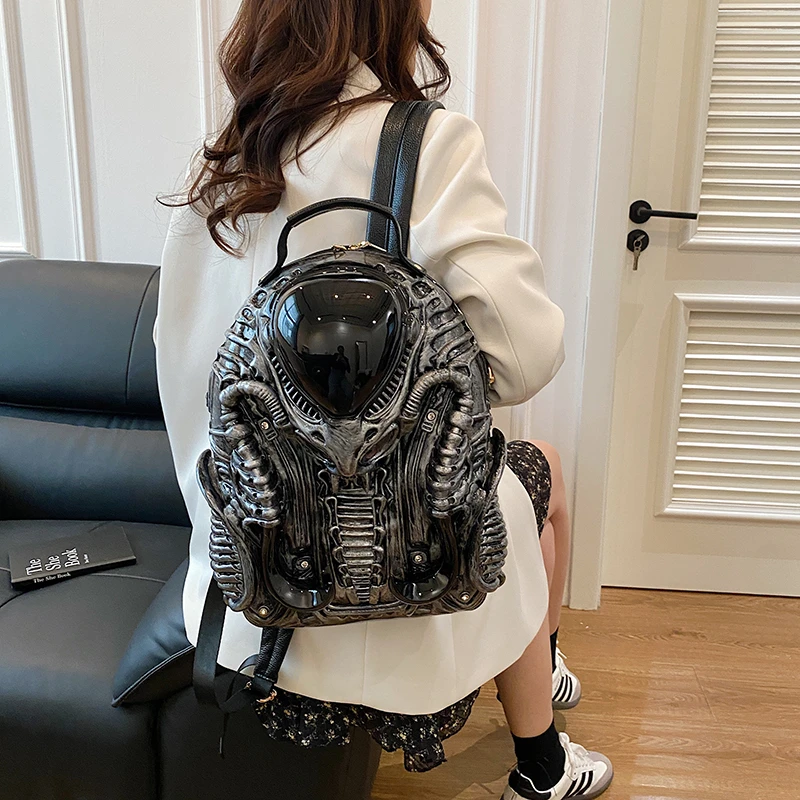 Fashionable and Unique Shaped Backpack Designer Cool Backpack Retro Warrior Street Punk Style Unisex Luxury Pack Big