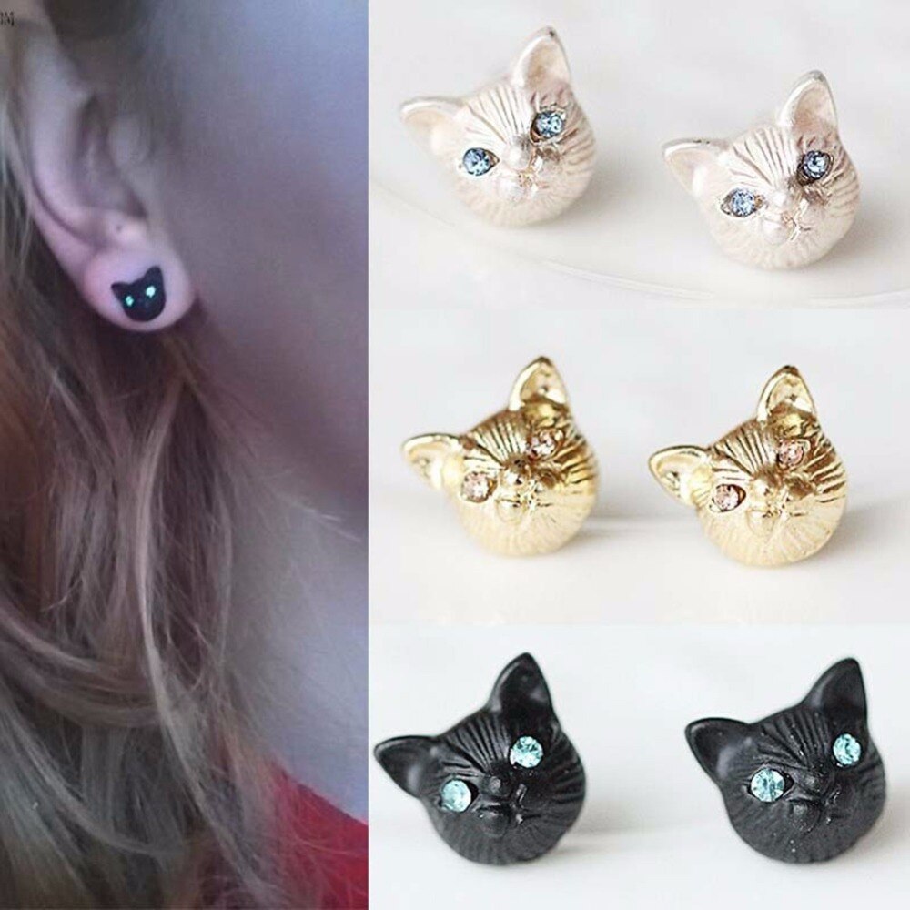 Fashionable Kitten Earrings Metal Studs