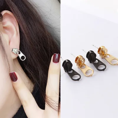 Fashionable Metal Alloy Zipper Earrings