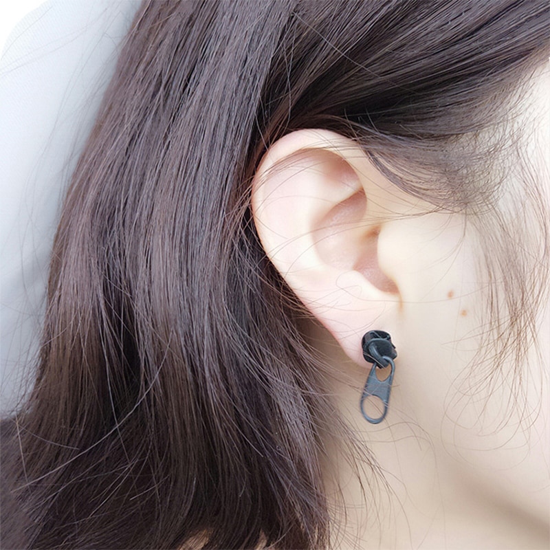 Fashionable Metal Alloy Zipper Earrings