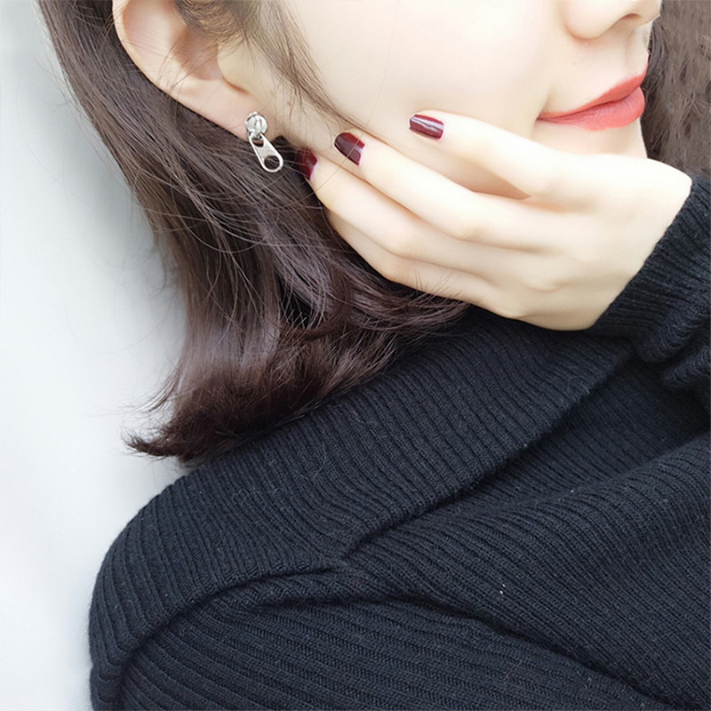 Fashionable Metal Alloy Zipper Earrings