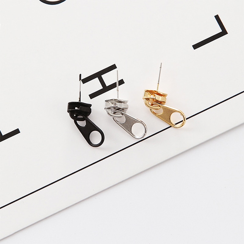 Fashionable Metal Alloy Zipper Earrings