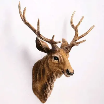 Faux Deer Head 17 inch Faux Animal Head Wall Décor Handmade Farmhouse Décor Rustic Wall Decor Deer Antlers Head Statue