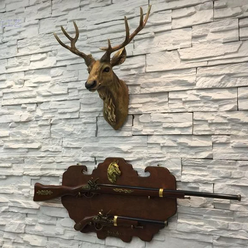 Faux Deer Head 17 inch Faux Animal Head Wall Décor Handmade Farmhouse Décor Rustic Wall Decor Deer Antlers Head Statue