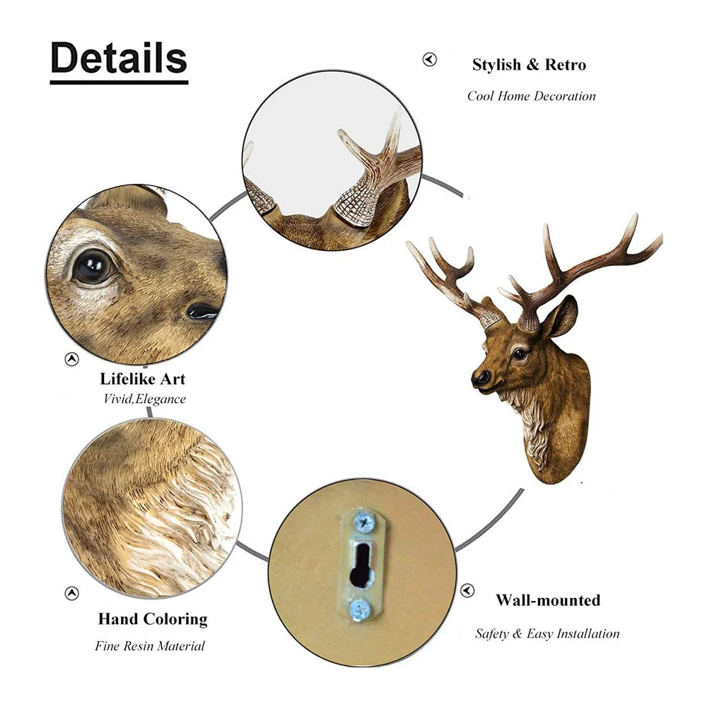 Faux Deer Head 17 inch Faux Animal Head Wall Décor Handmade Farmhouse Décor Rustic Wall Decor Deer Antlers Head Statue