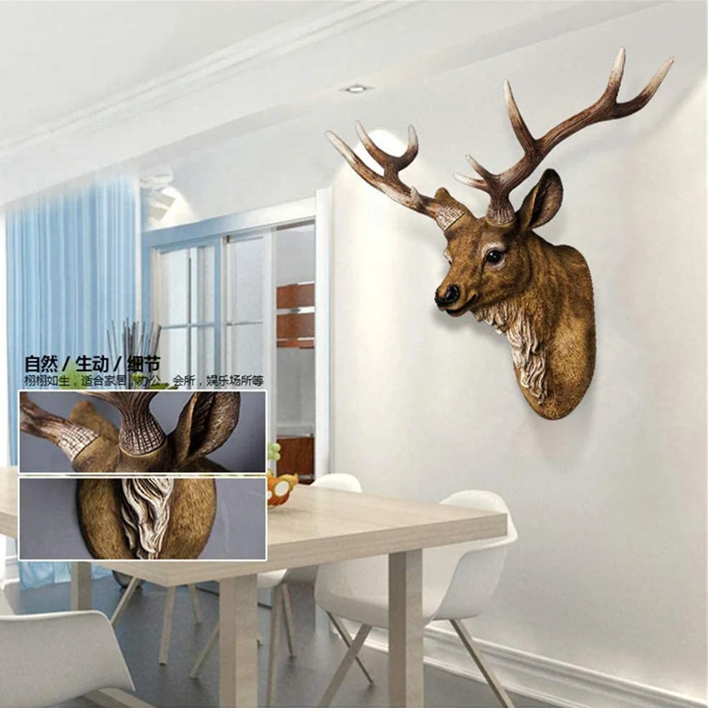 Faux Deer Head 17 inch Faux Animal Head Wall Décor Handmade Farmhouse Décor Rustic Wall Decor Deer Antlers Head Statue