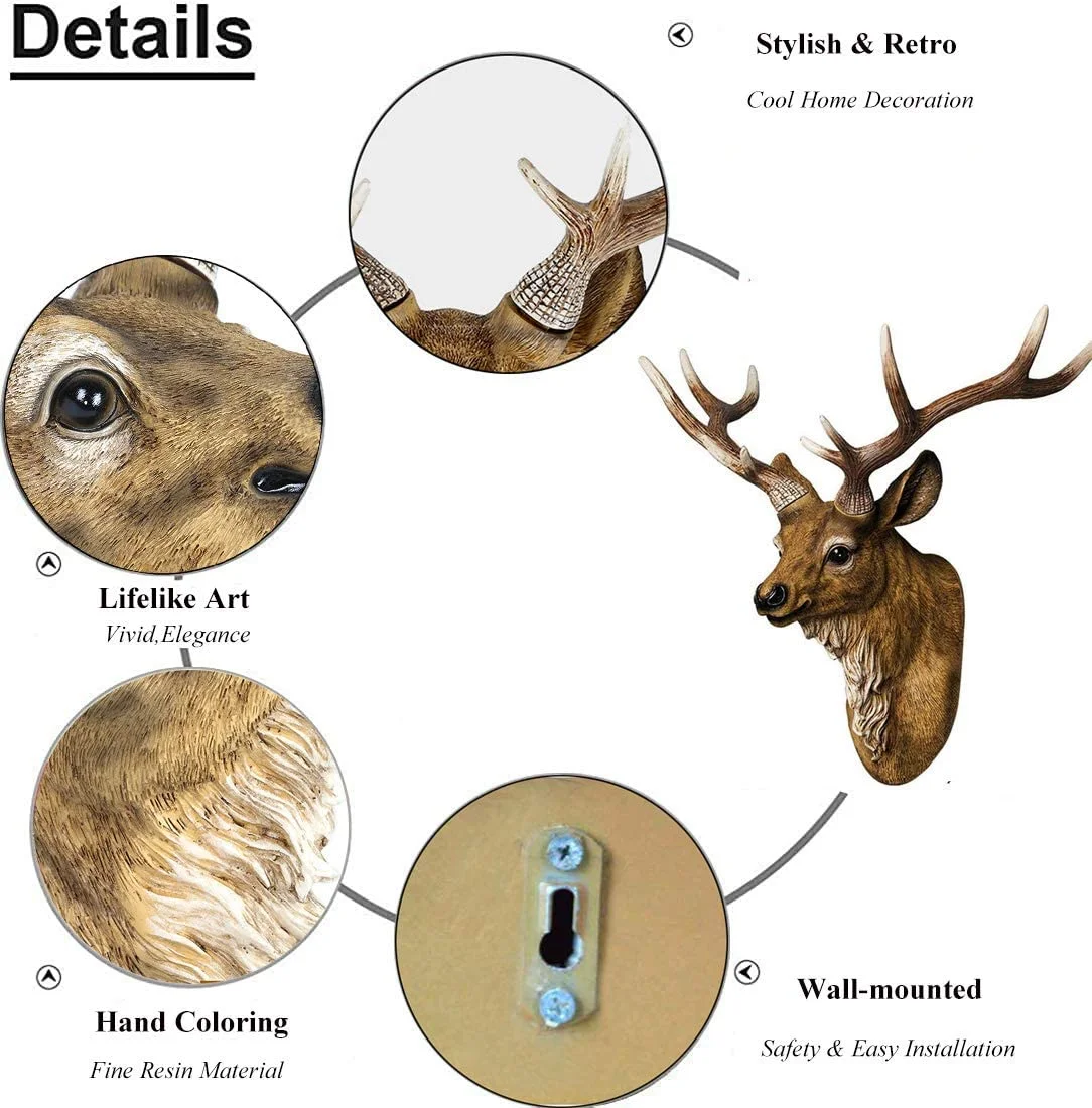 Faux Deer Head 17 inch Faux Animal Head Wall Décor Handmade Farmhouse Décor Rustic Wall Decor Deer Antlers Head Statue